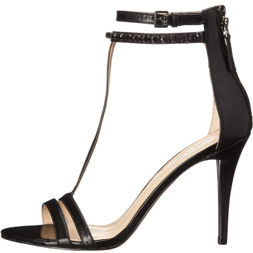 Nine West Women's Dana Leather Heeled Sandal Black 9